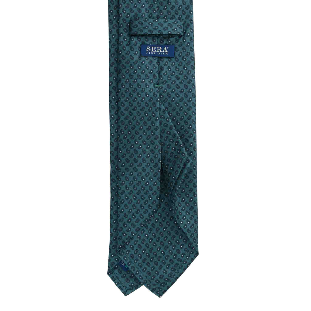Green Silk Tie with Small Dark Green Paisley Serà Fine Silk