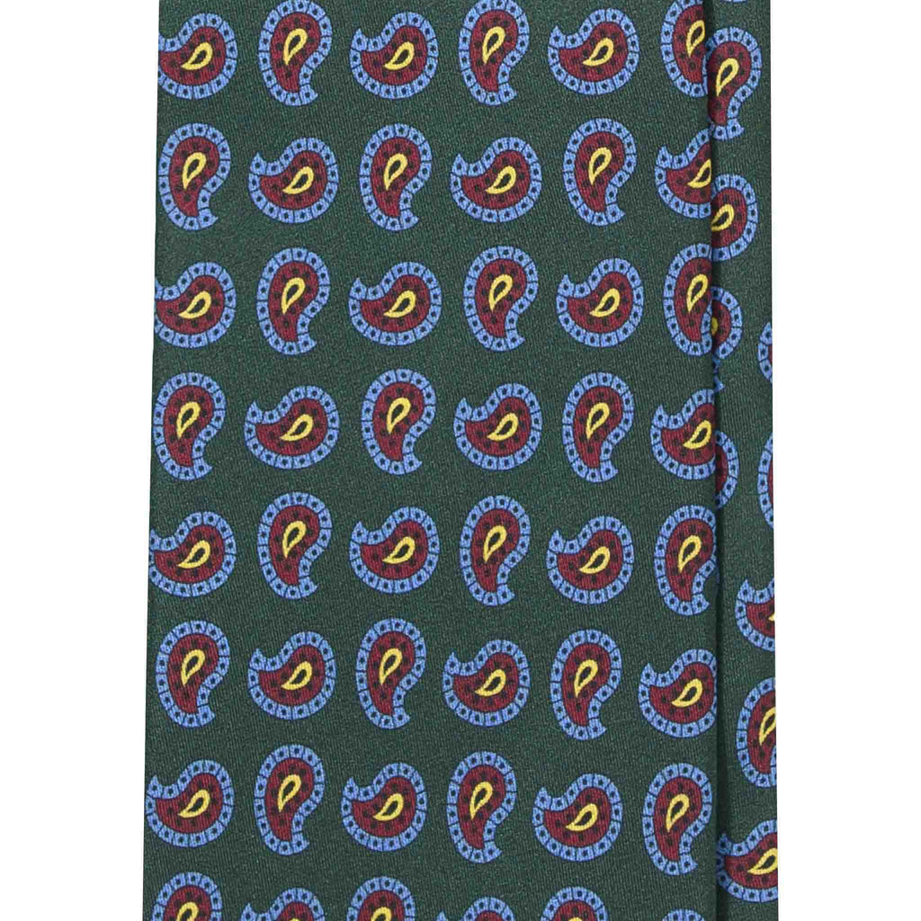 Green Silk Tie with Burgundy and Yellow Paisley Serà Fine Silk