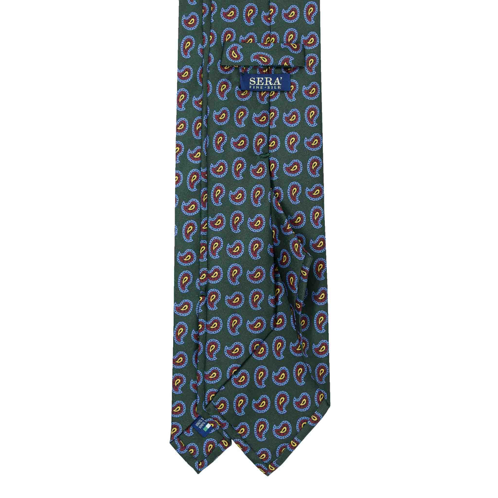 Green Silk Tie with Burgundy and Yellow Paisley Serà Fine Silk