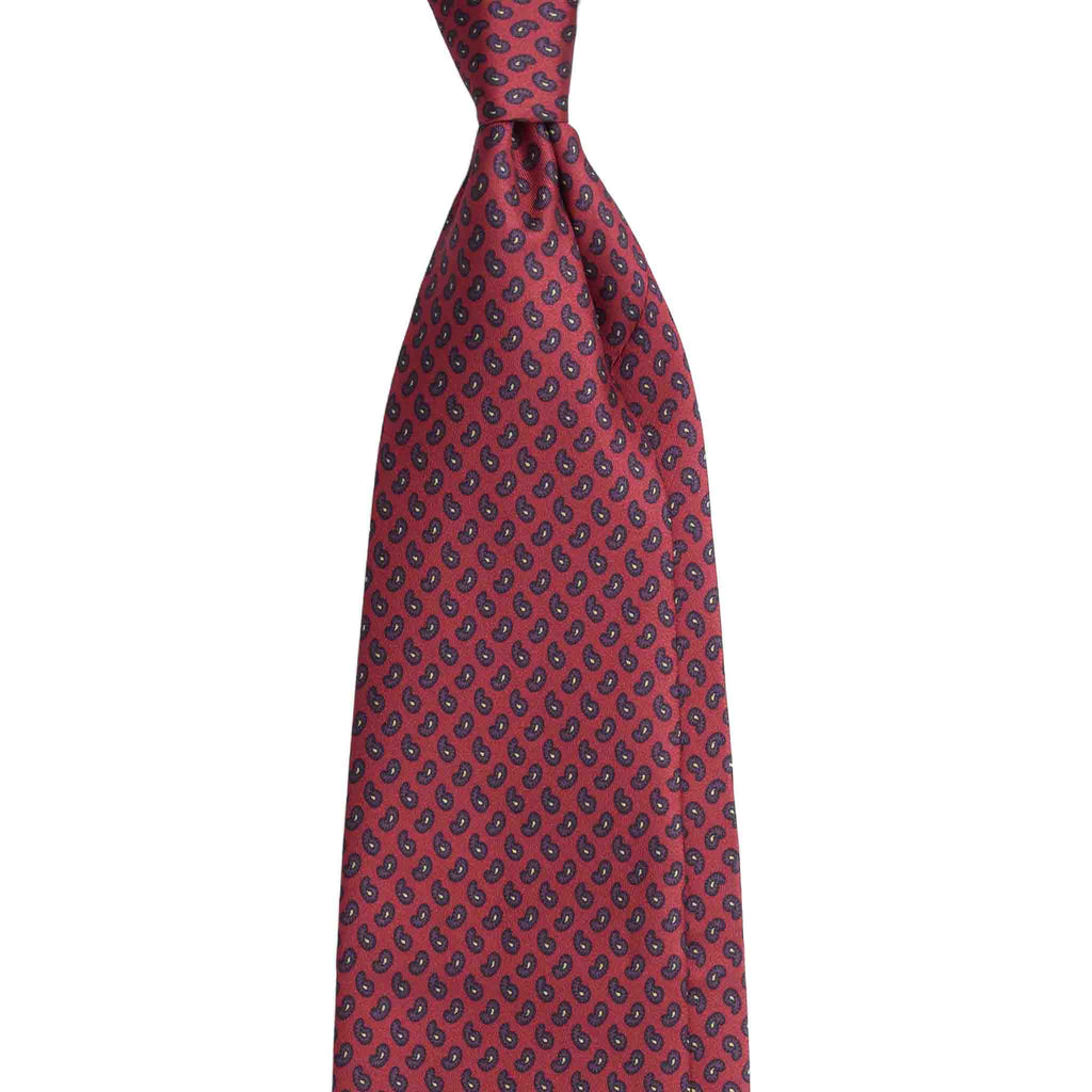 Red Silk Tie with Small Burgundy Paisley Serà Fine Silk