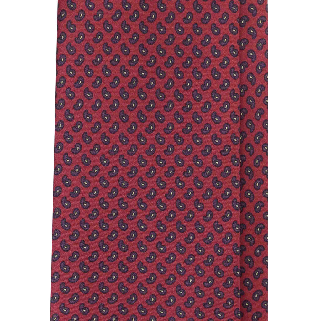 Red Silk Tie with Small Burgundy Paisley Serà Fine Silk
