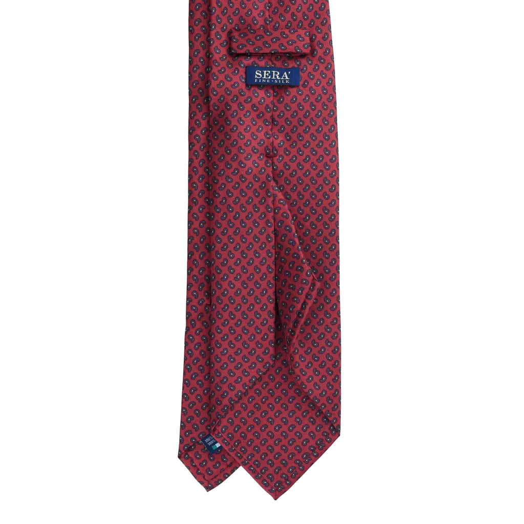 Red Silk Tie with Small Burgundy Paisley Serà Fine Silk