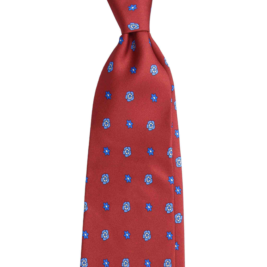 Red Silk Tie with Small Flower Pattern  Serà Fine Silk