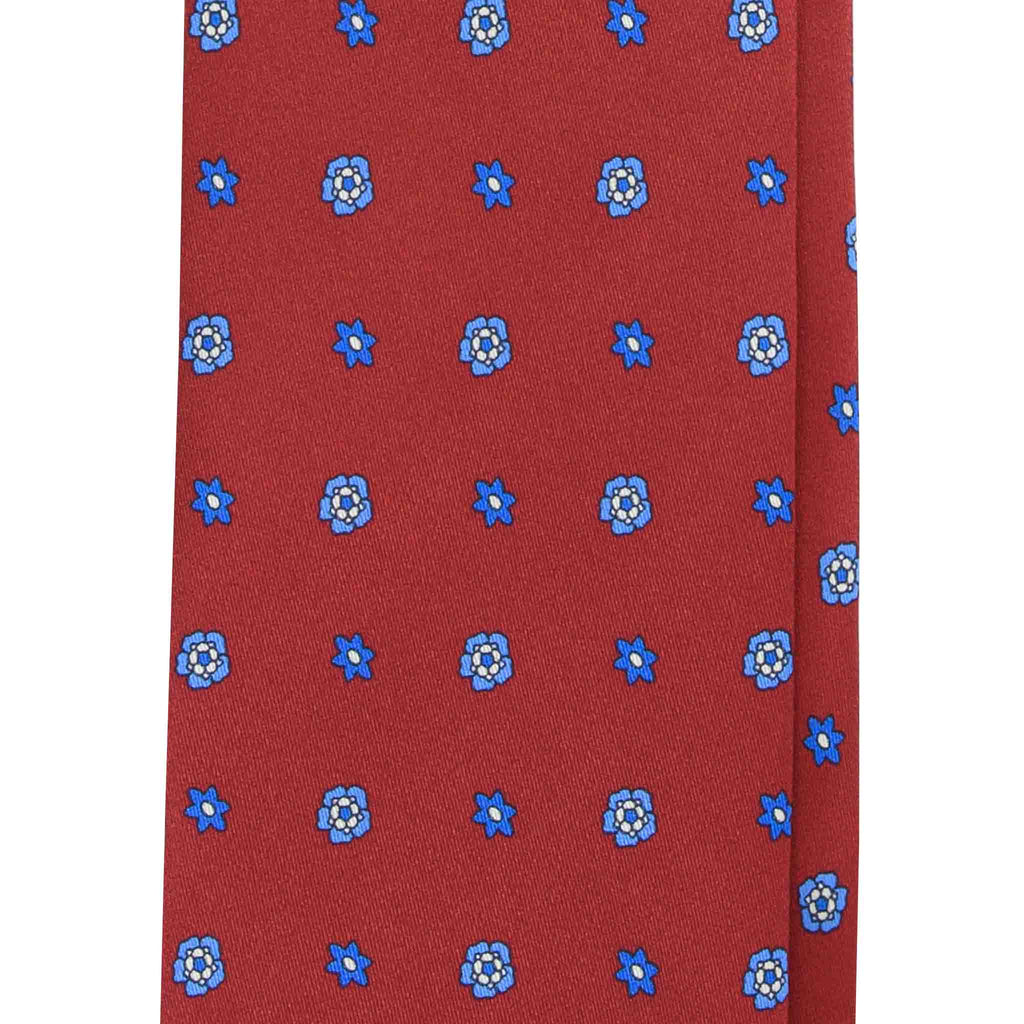 Red Silk Tie with Small Flower Pattern  Serà Fine Silk