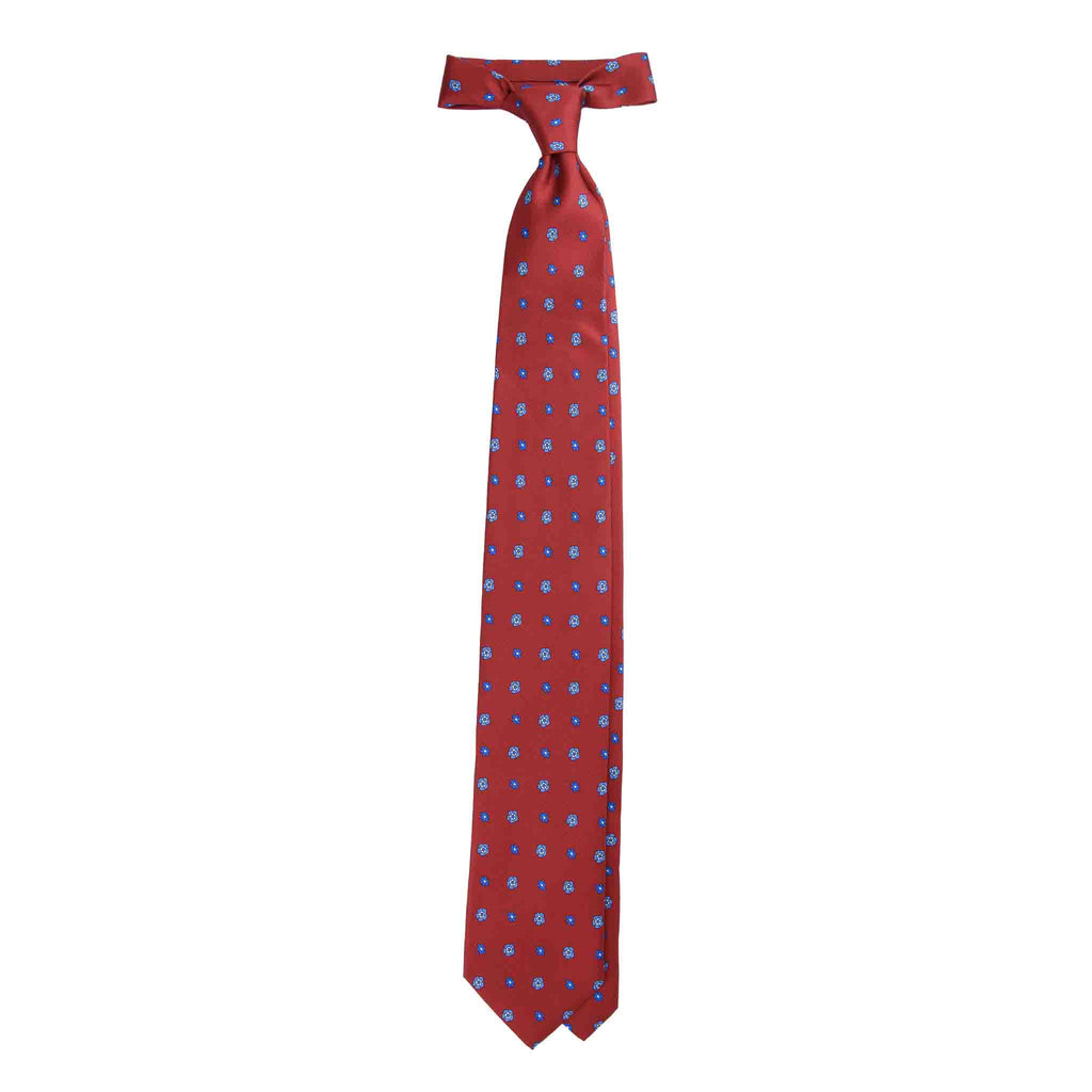 Red Silk Tie with Small Flower Pattern  Serà Fine Silk
