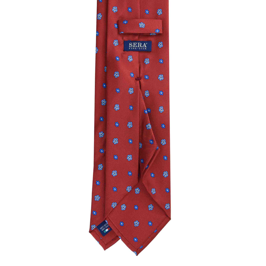 Red Silk Tie with Small Flower Pattern  Serà Fine Silk