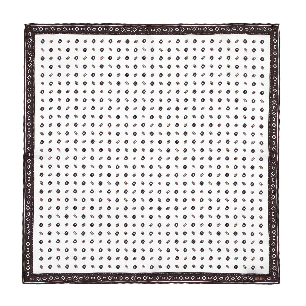 Brown Small Flowers and Circles Pocket Square Serà Fine Silk