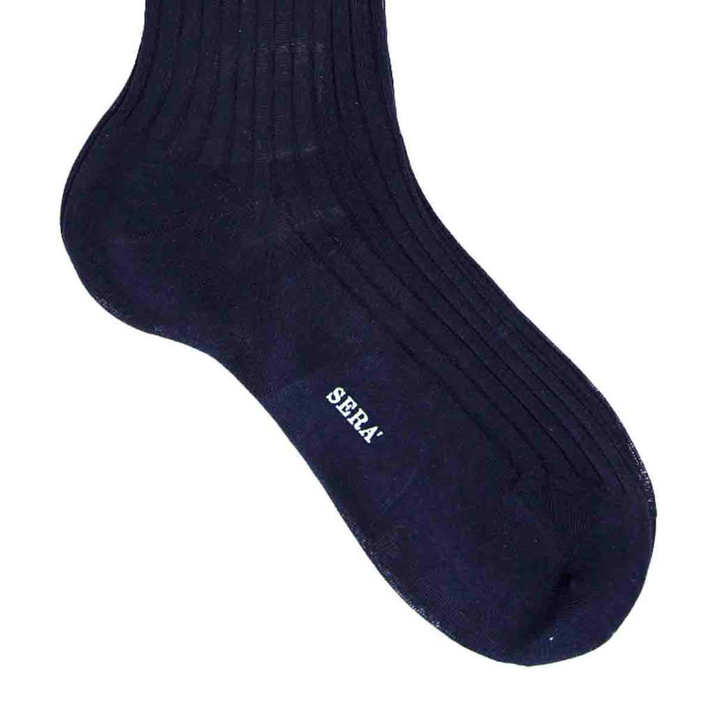 Dark Blue Ribbed Socks Serà Fine Silk