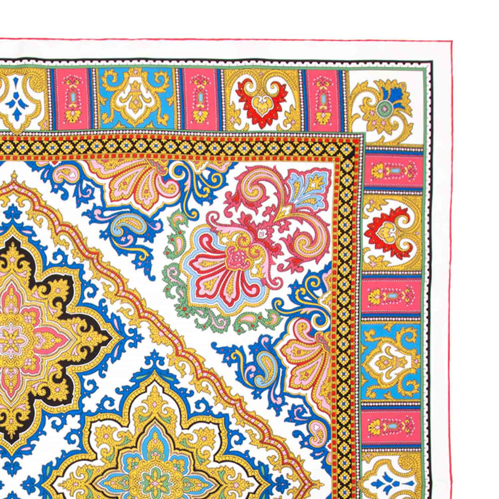 La Traviata White Multicolor Silk Square Scarf Serà Fine Silk