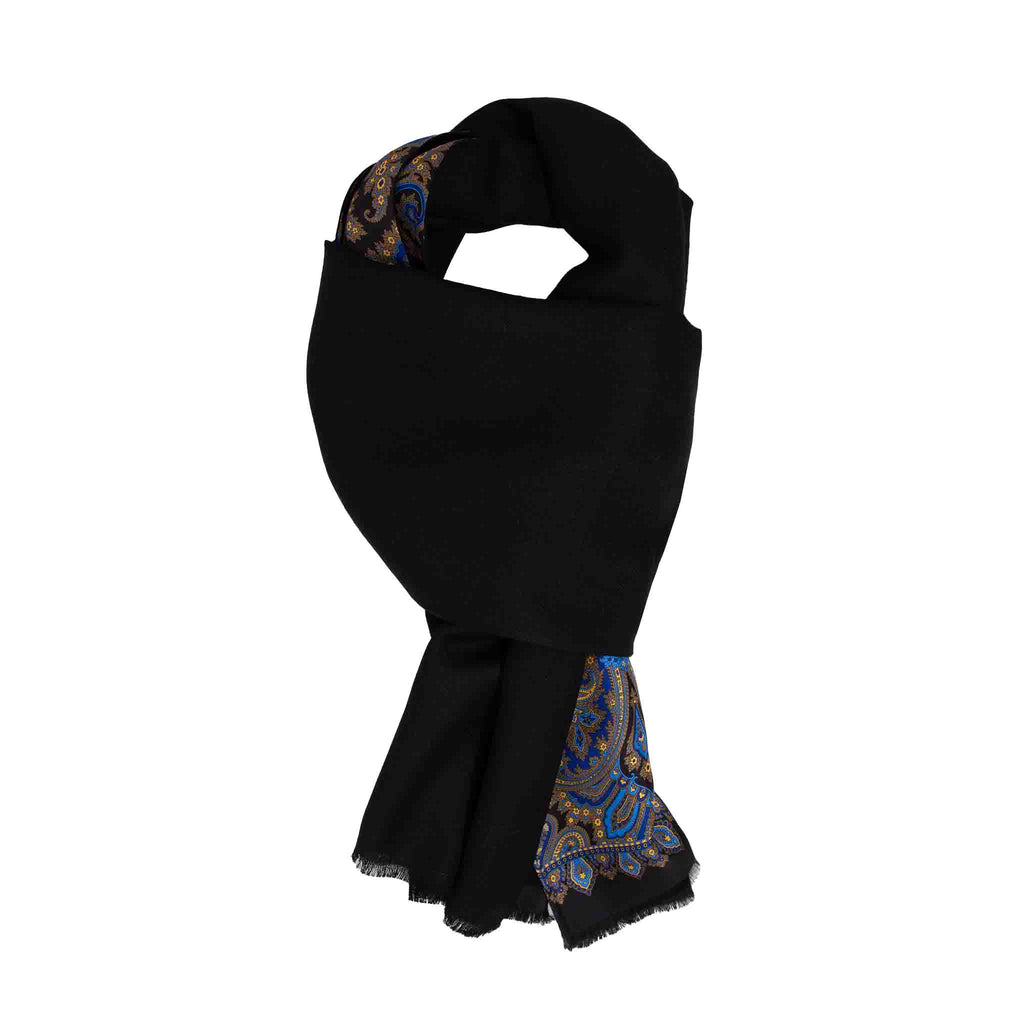 Black and Havana Paisley Cashmere & Silk Scarf Serà Fine Silk