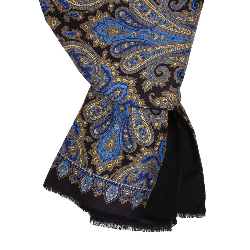 Black and Havana Paisley Cashmere & Silk Scarf Serà Fine Silk