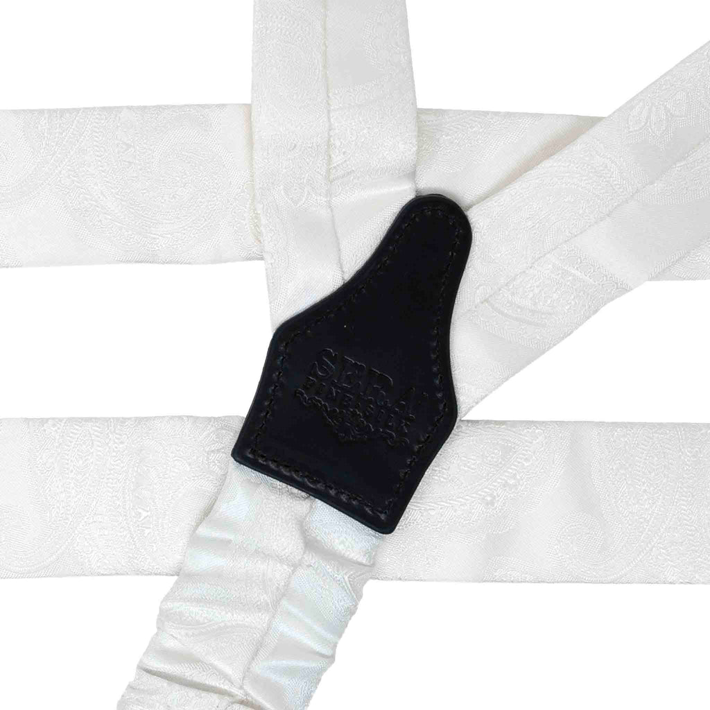 White Paisley Jacquard Tuxedo Silk Suspenders Serà Fine Silk