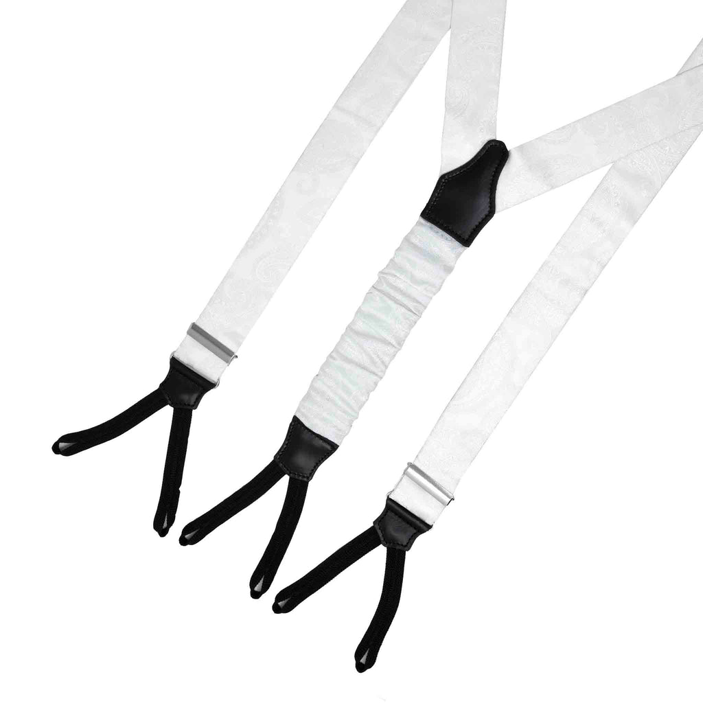 White Paisley Jacquard Tuxedo Silk Suspenders Serà Fine Silk