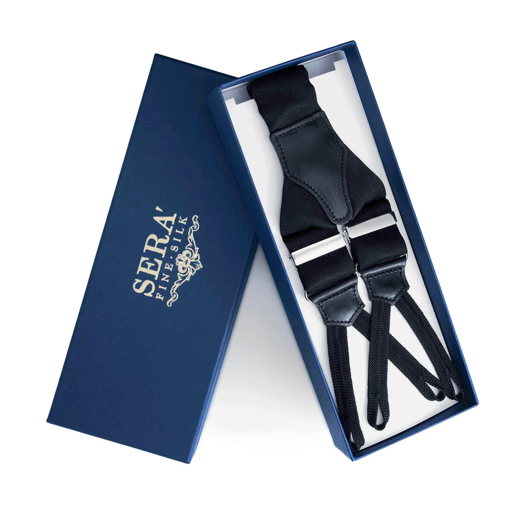 Black Grosgrain Barathea Silk Suspenders Serà Fine Silk