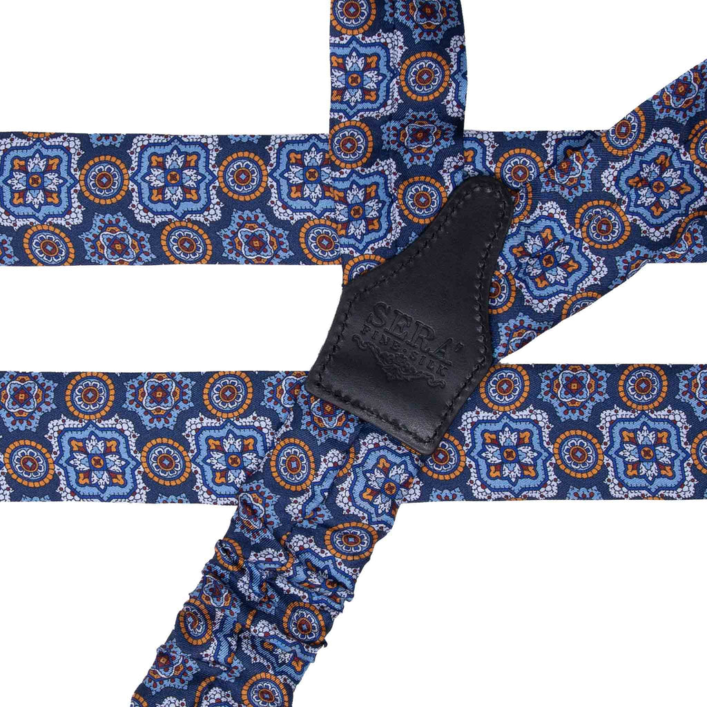 Blue, Light Blue and Orange Paisley Silk Suspenders Serà Fine Silk