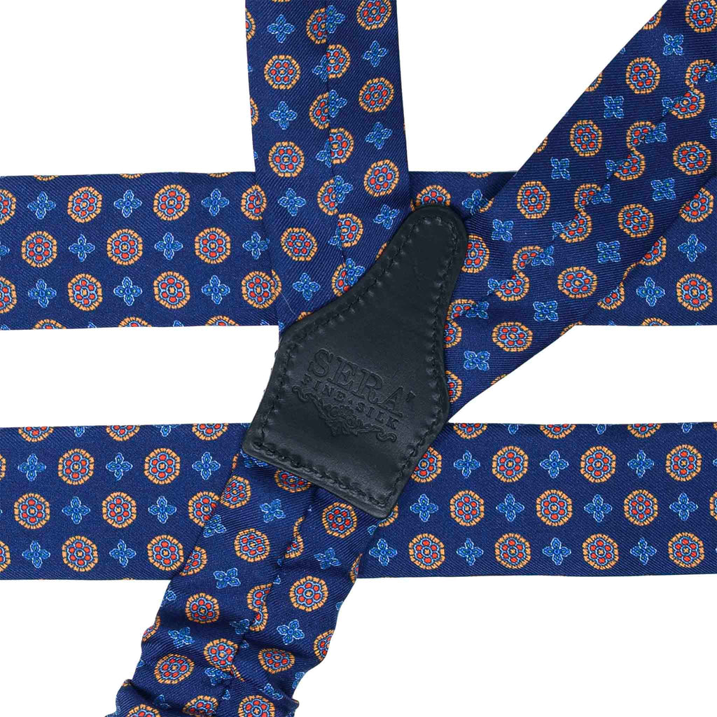 Blue Silk Suspenders with Geometric Medallions Serà Fine Silk