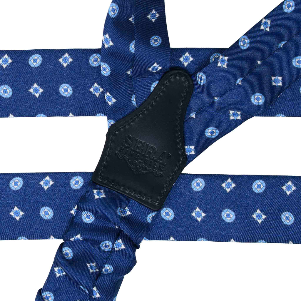 Blue Silk Suspenders with Small Geometric Pattern Serà Fine Silk