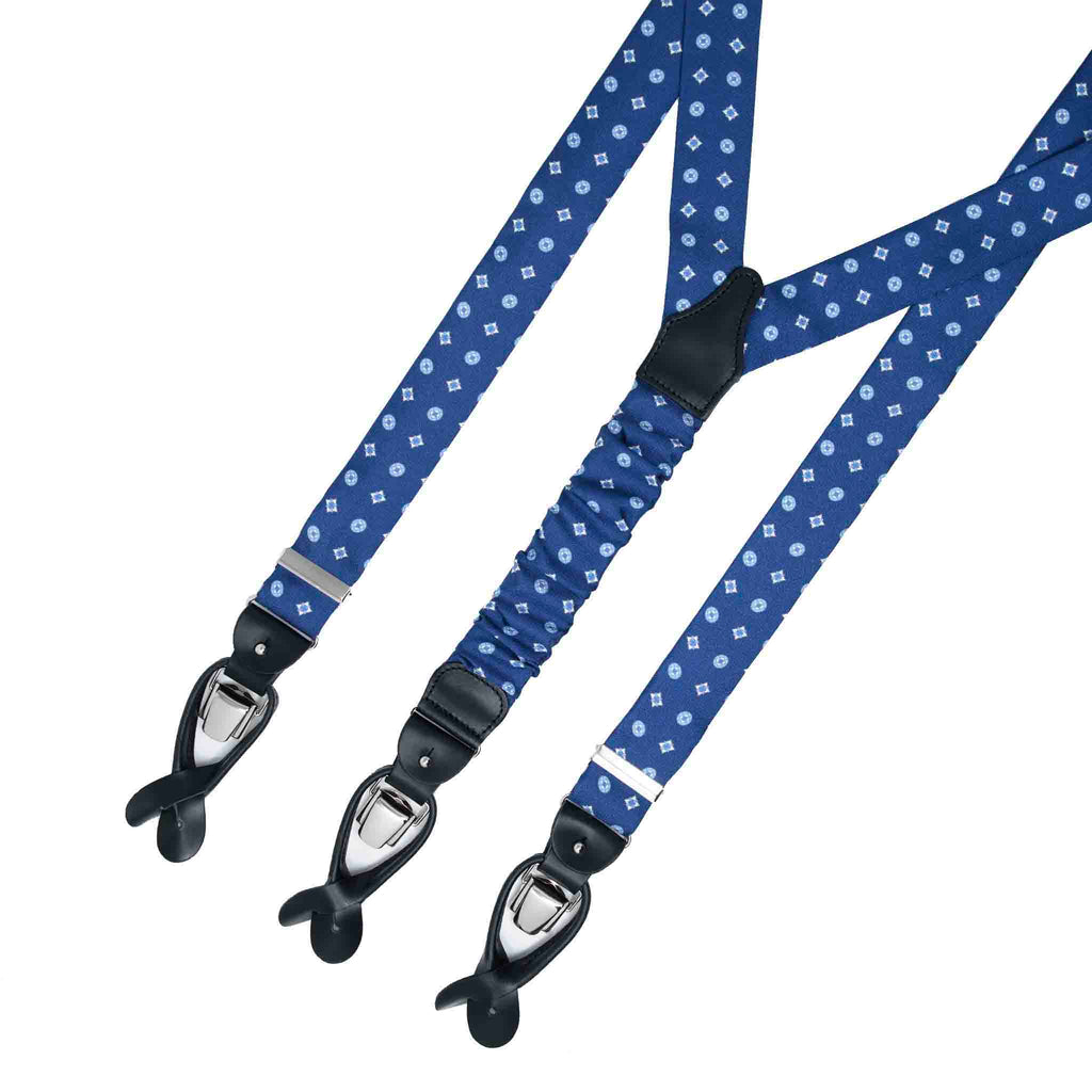 Blue Silk Suspenders with Small Geometric Pattern Serà Fine Silk