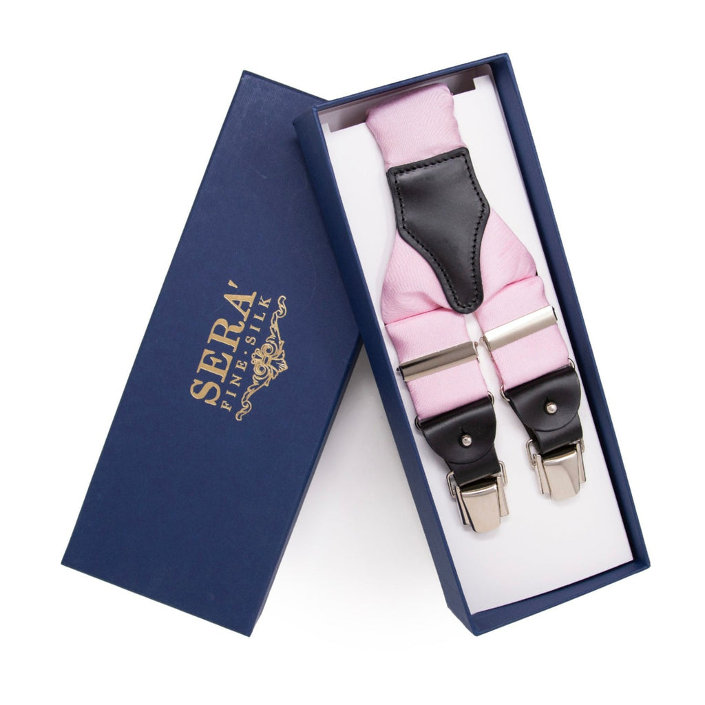 Pink Shantung Silk Suspenders Serà Fine Silk