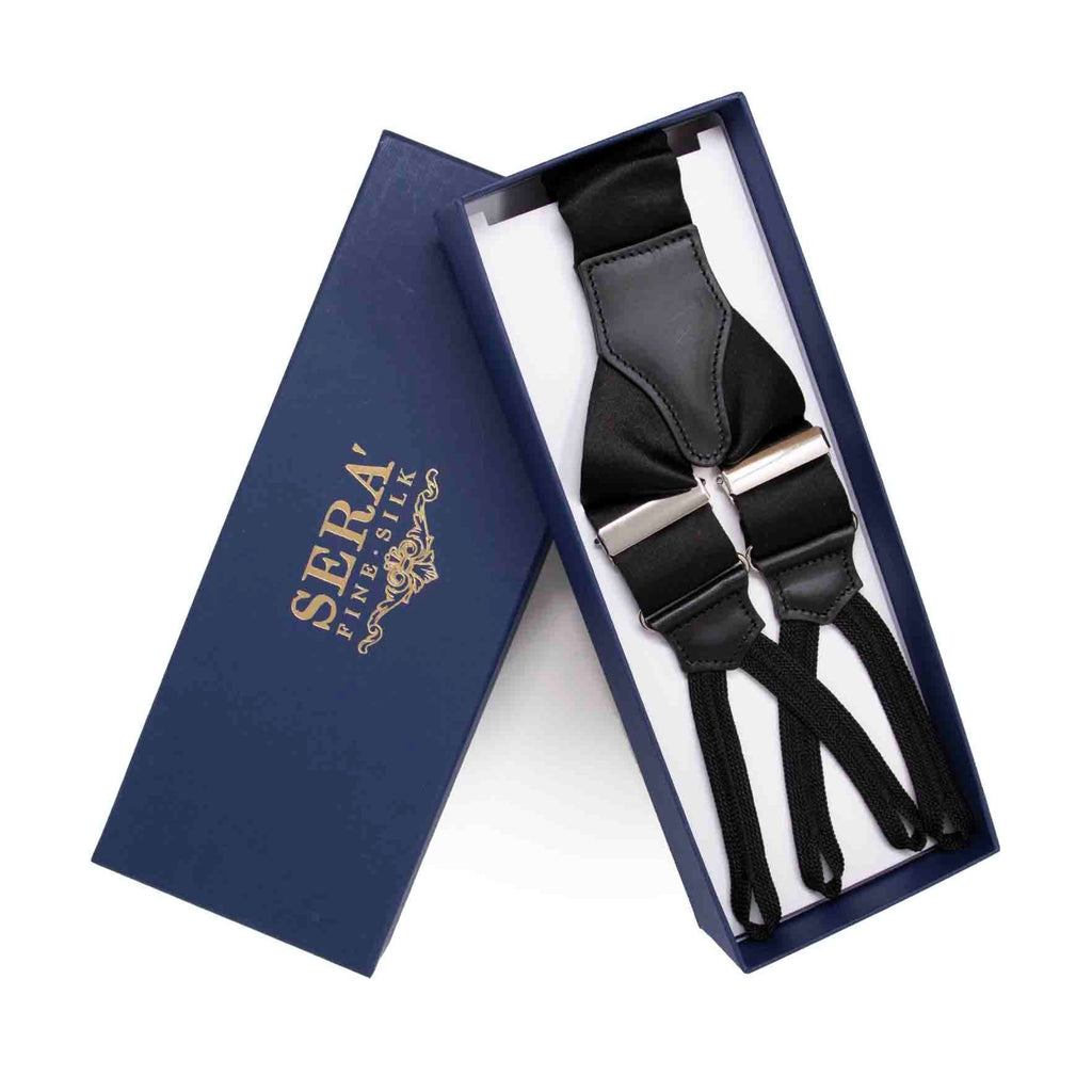 Black Satin Barathea Tuxedo Silk Suspenders Serà Fine Silk