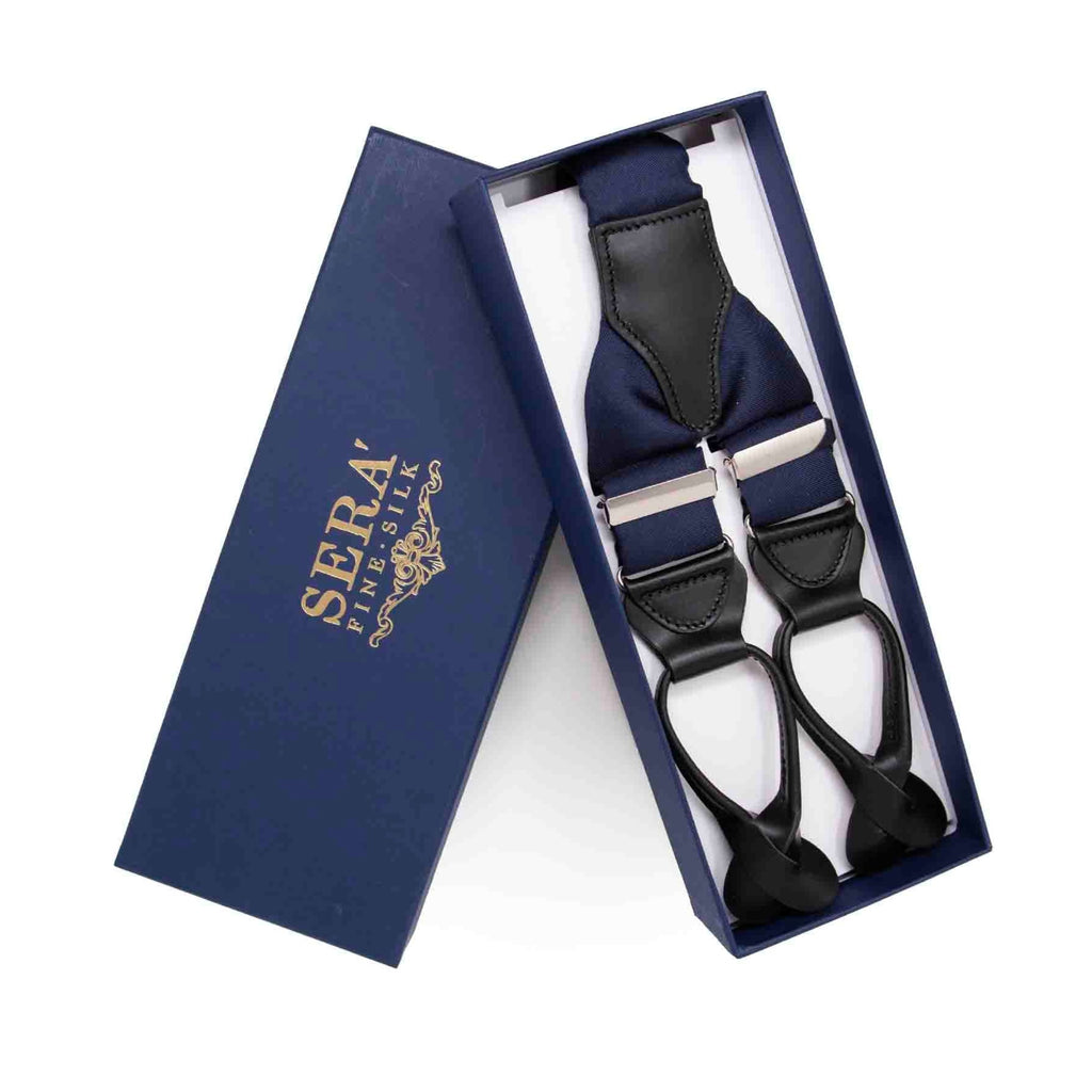 Navy Blue Silk Suspenders Button Only Serà Fine Silk