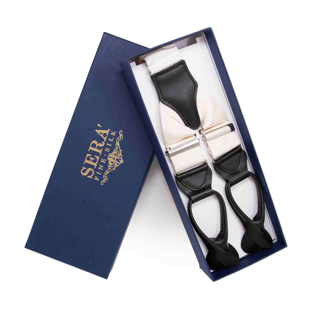 White Moire Silk Suspenders Button Only Serà Fine Silk