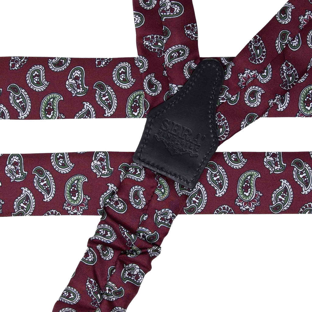 Burgundy and Green Big Paisley Silk Suspenders | Serà Fine Silk