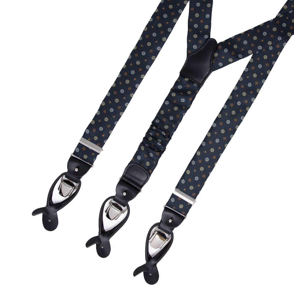 Dark Green with Small Flowers Silk Suspenders Serà Fine Silk
