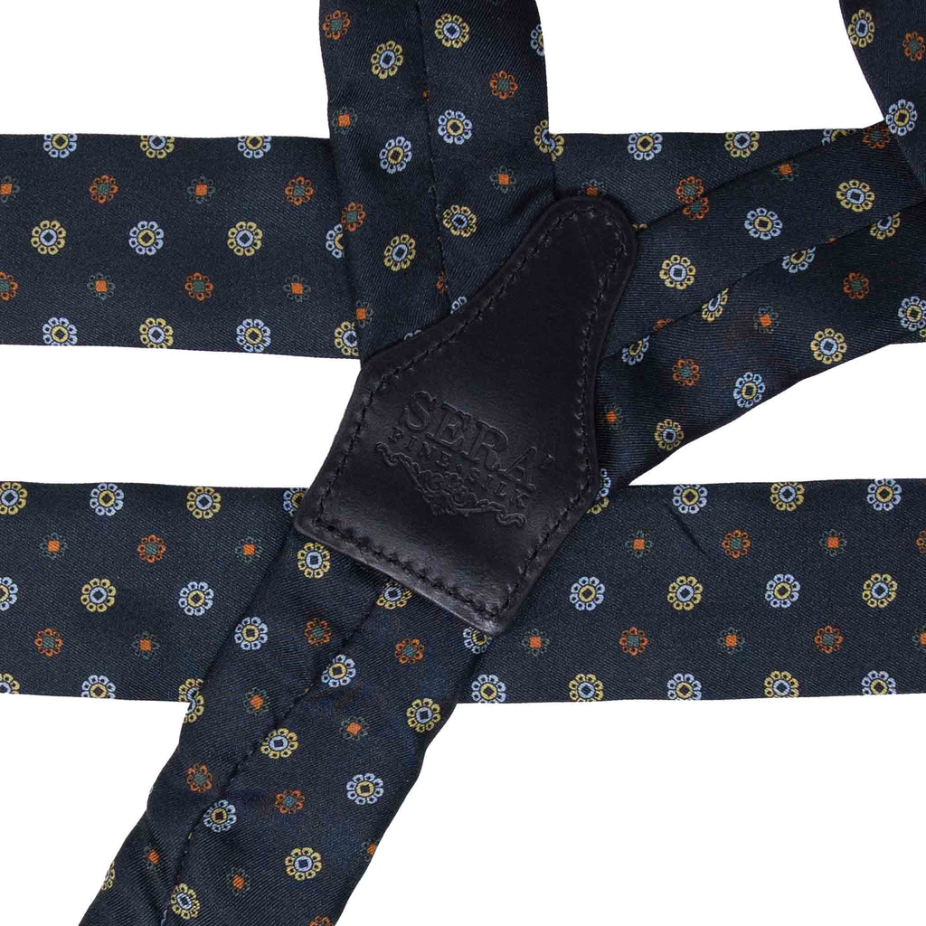 Dark Green with Small Flowers Silk Suspenders Serà Fine Silk