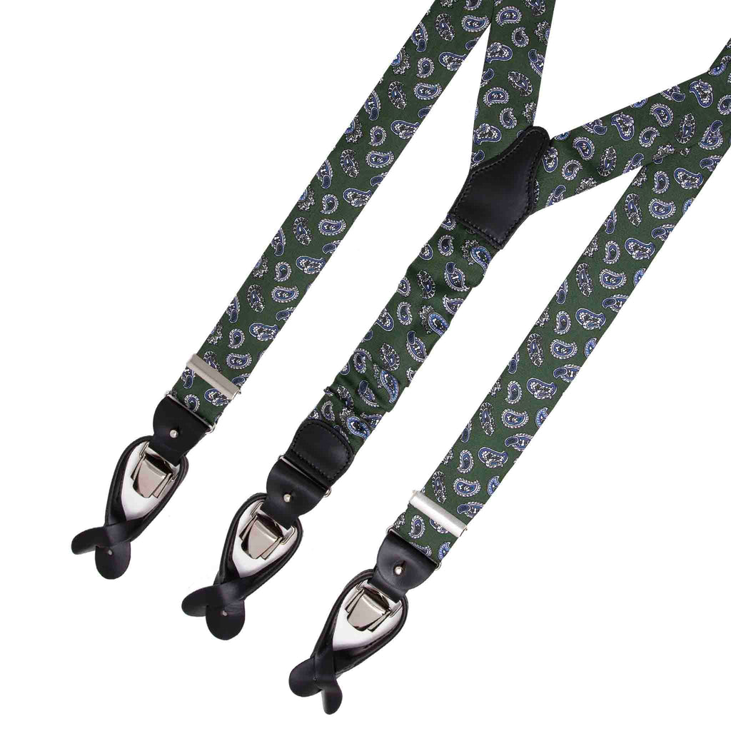 Green and Blue Big Paisley Silk Suspenders Serà Fine Silk