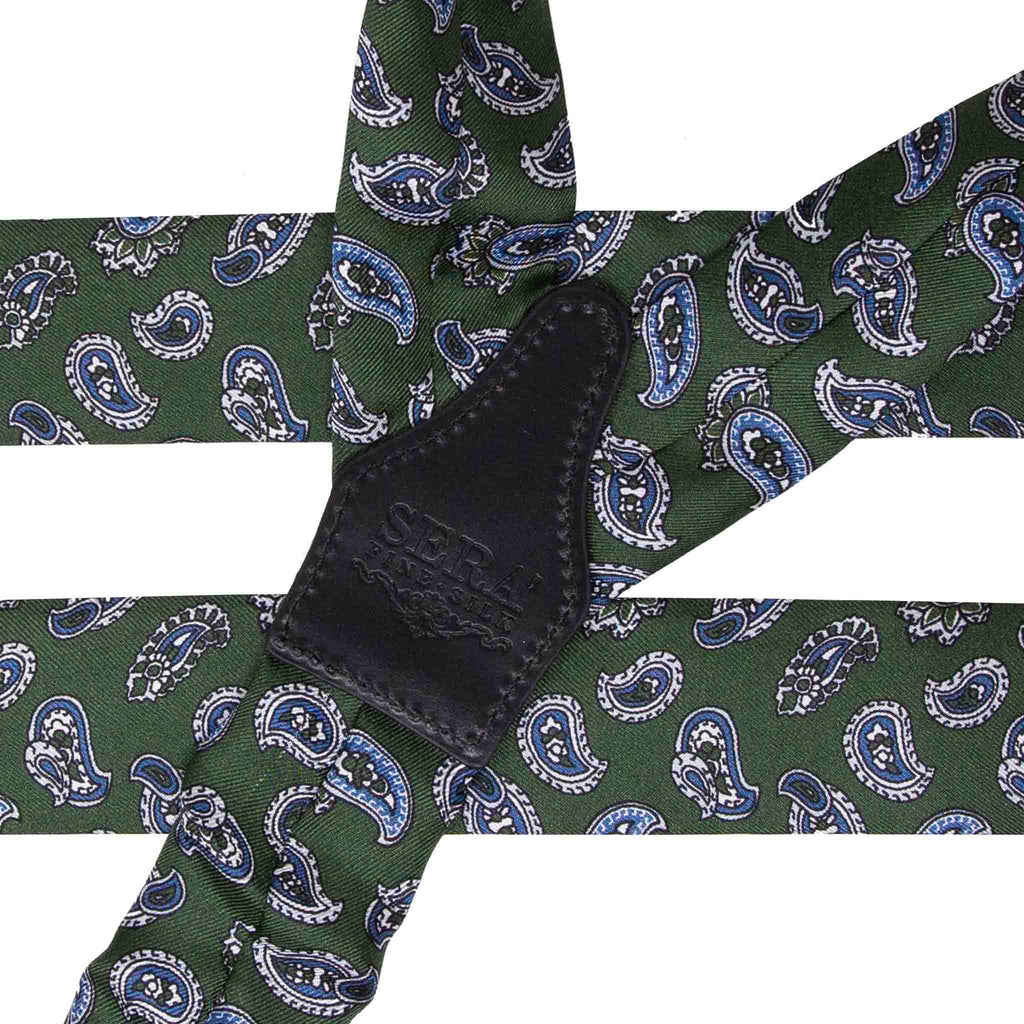 Green and Blue Big Paisley Silk Suspenders Serà Fine Silk