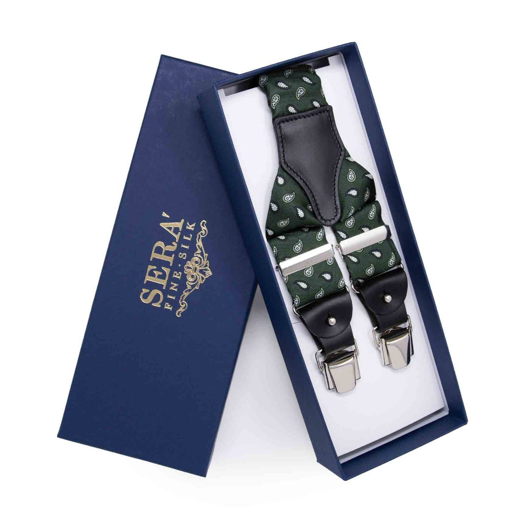 Green Paisley Silk Suspenders Serà Fine Silk