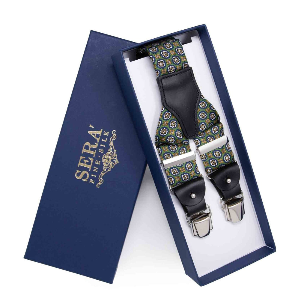Green and Blue pattern Silk Suspenders Serà Fine Silk