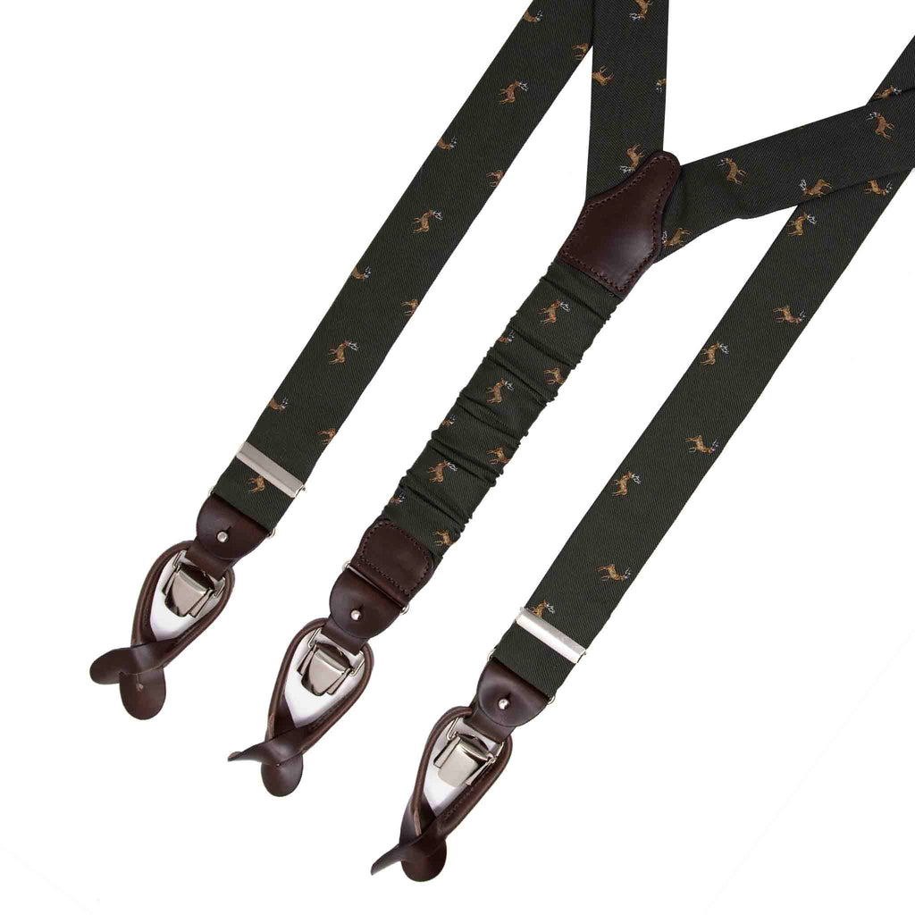 Green Deers Silk Jacquard Suspenders Serà Fine Silk