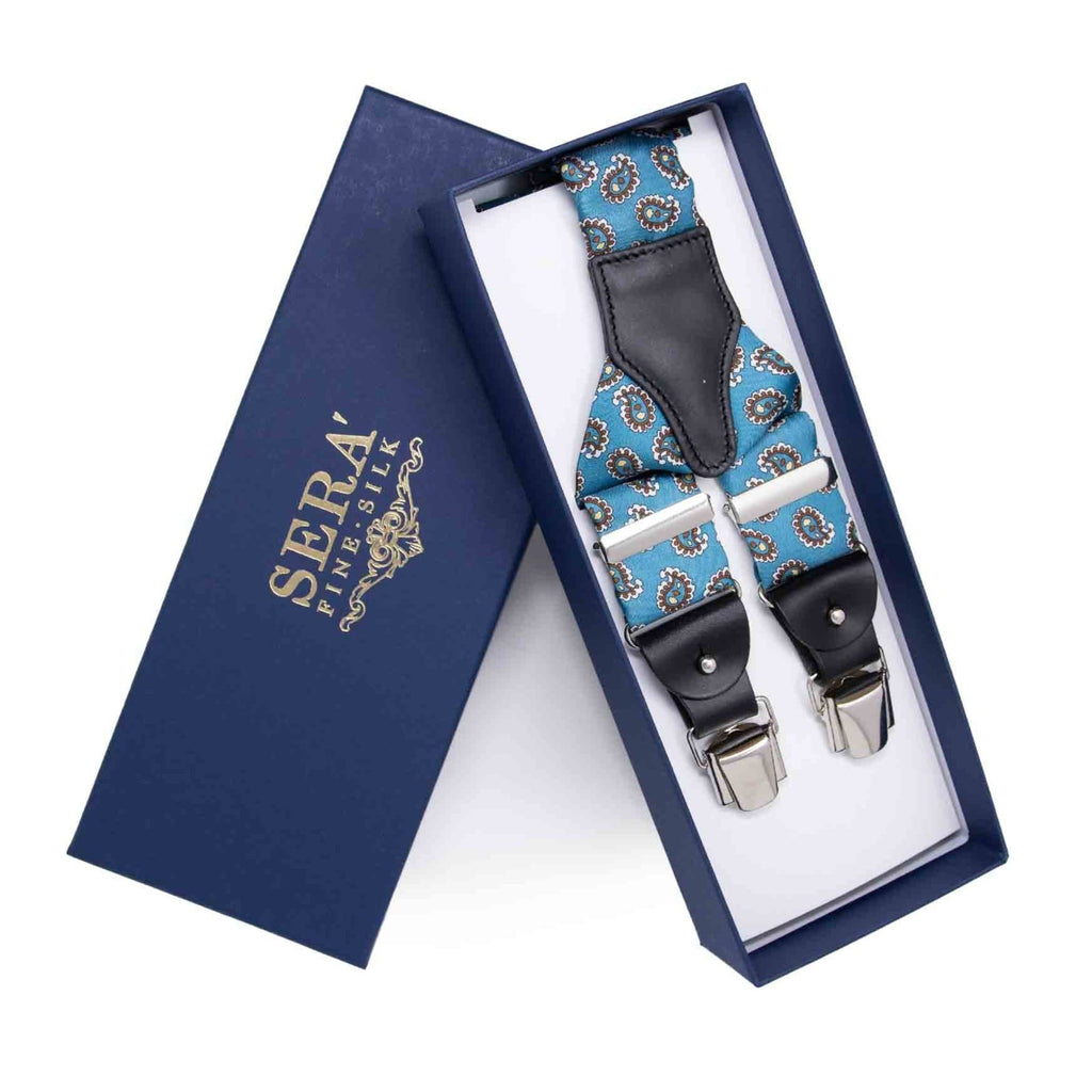 Light Blue Paisley Silk Suspenders Serà Fine Silk