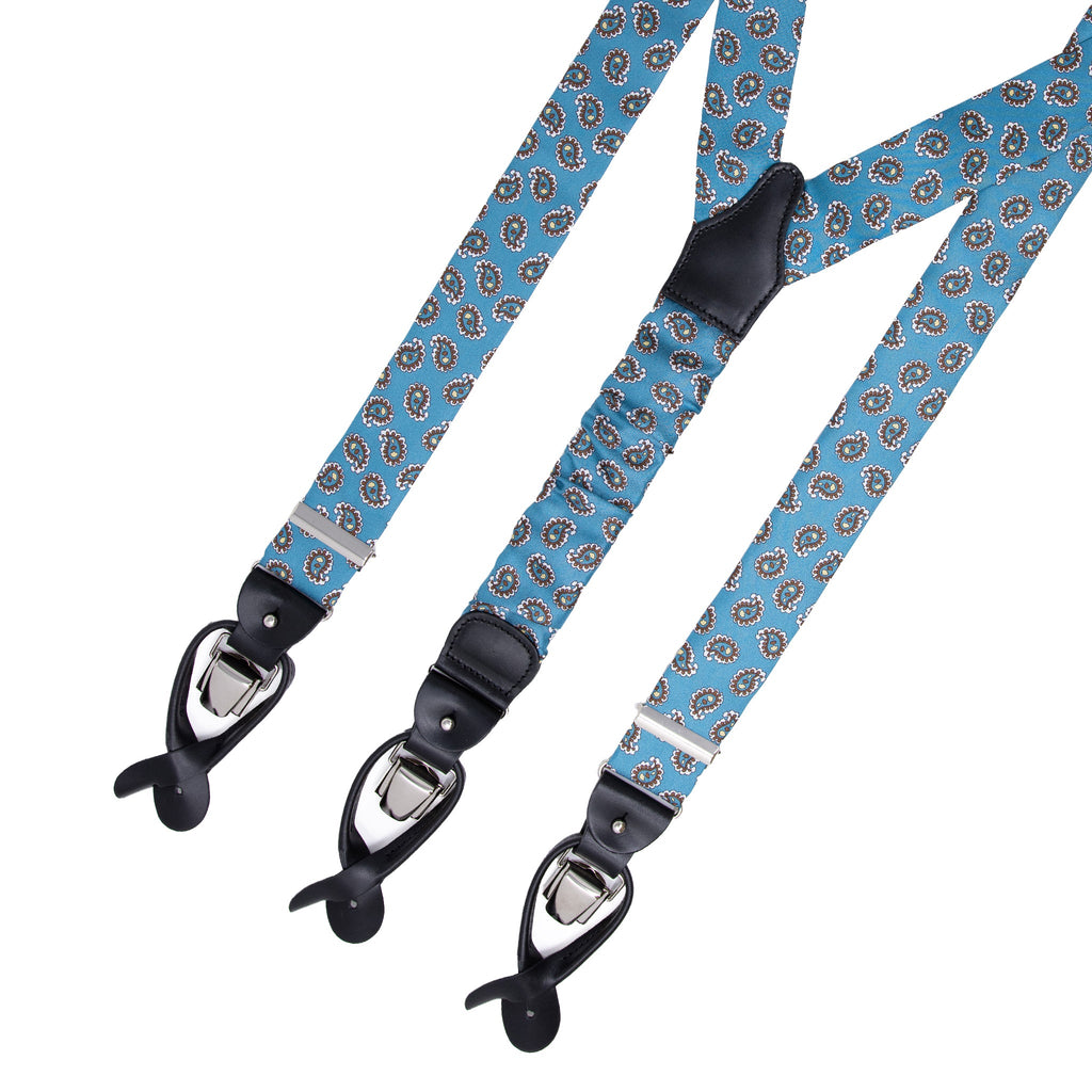 Light Blue Paisley Silk Suspenders Serà Fine Silk