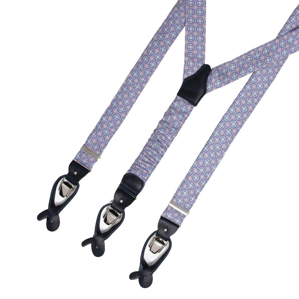 Pink and Light Blue Round Pattern Silk Suspenders Serà Fine Silk