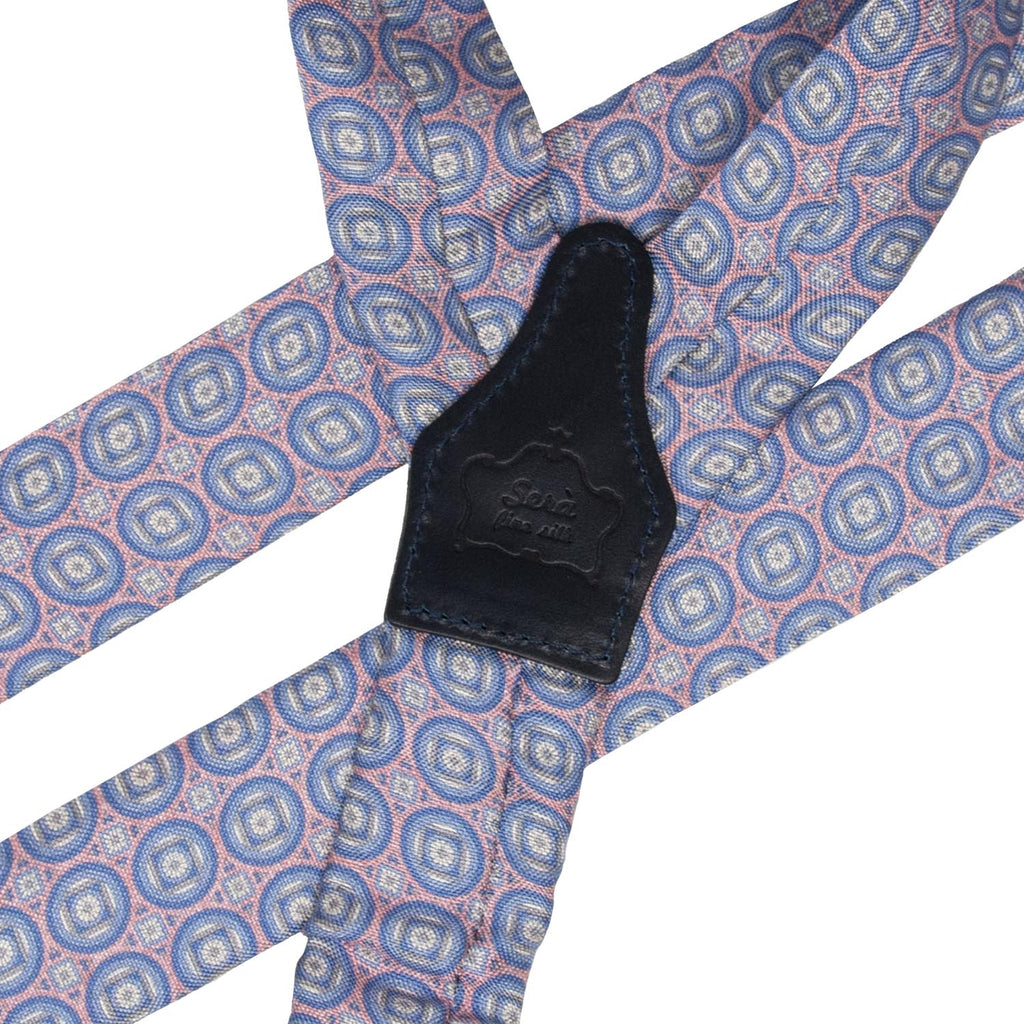 Pink and Light Blue Round Pattern Silk Suspenders Serà Fine Silk