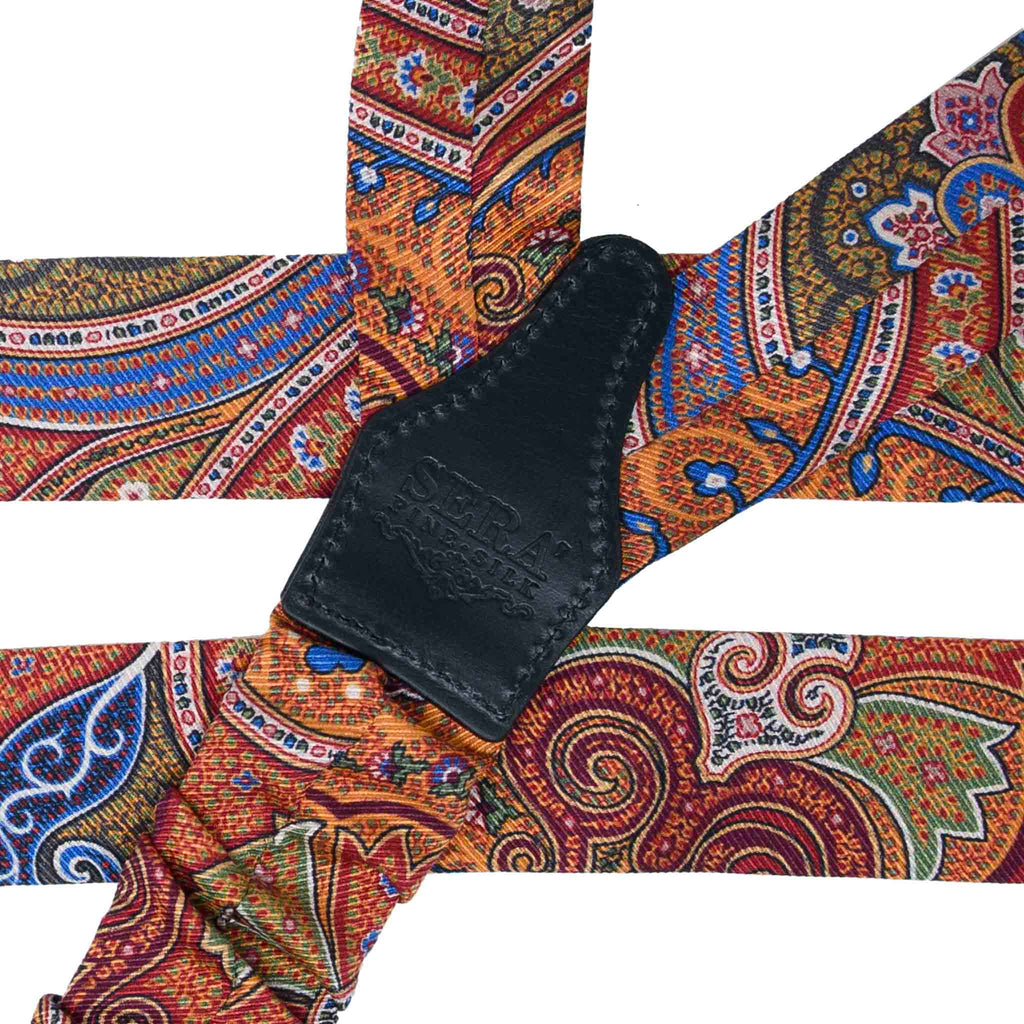 Rust Red Silk Suspenders with Multicolor Paisley Serà Fine Silk