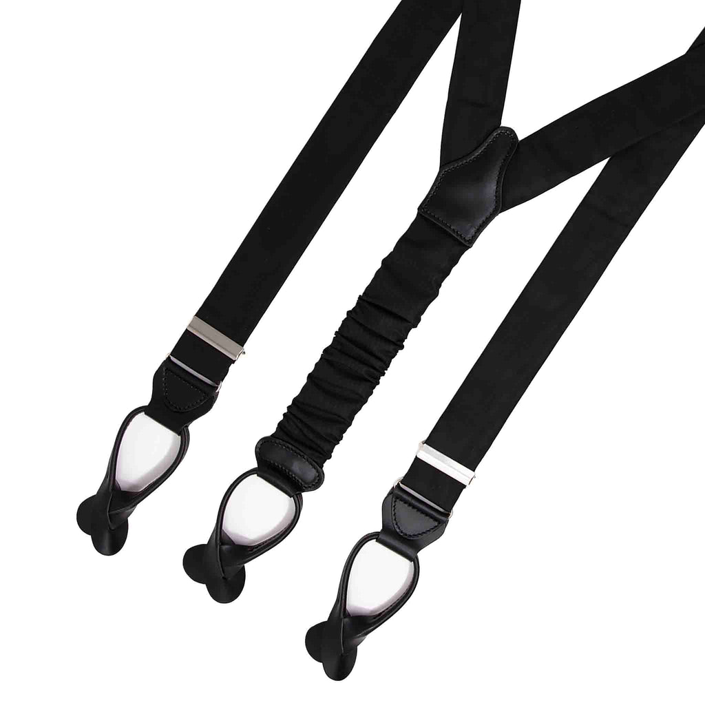 Black Moire Silk Suspenders Button Only Serà Fine Silk