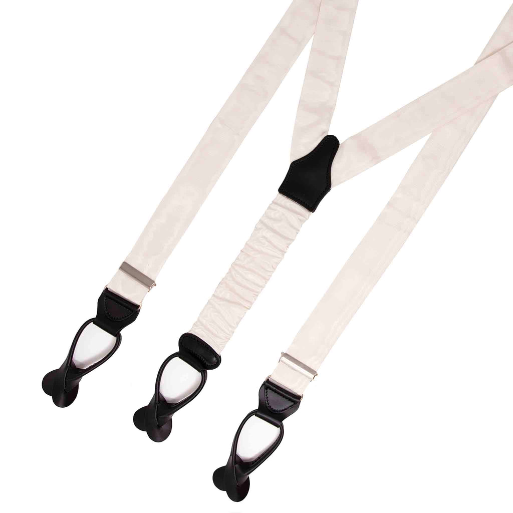 White Moire Silk Suspenders Button Only Serà Fine Silk
