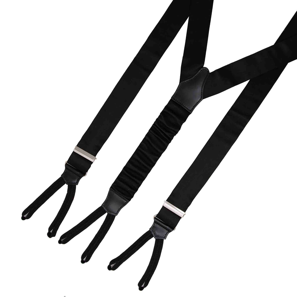 Black Satin Barathea Tuxedo Silk Suspenders Serà Fine Silk