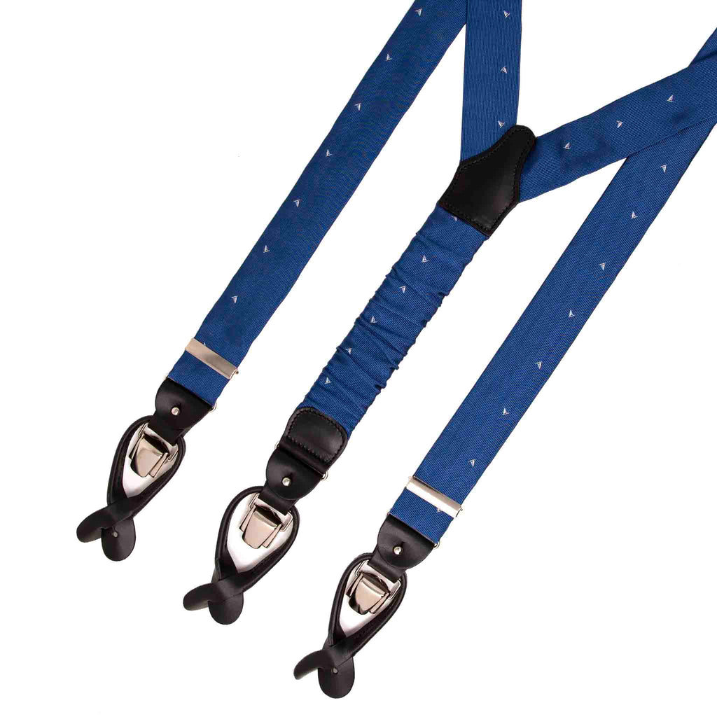 Blue with Boats Jacquard Silk Suspenders Serà Fine Silk