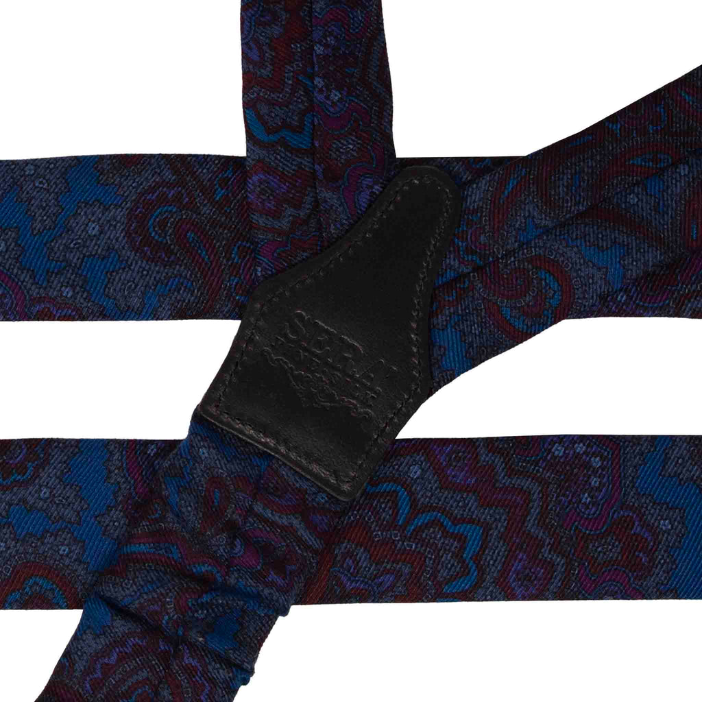 Blue and Burgundy Paisley Silk Suspenders Serà Fine Silk