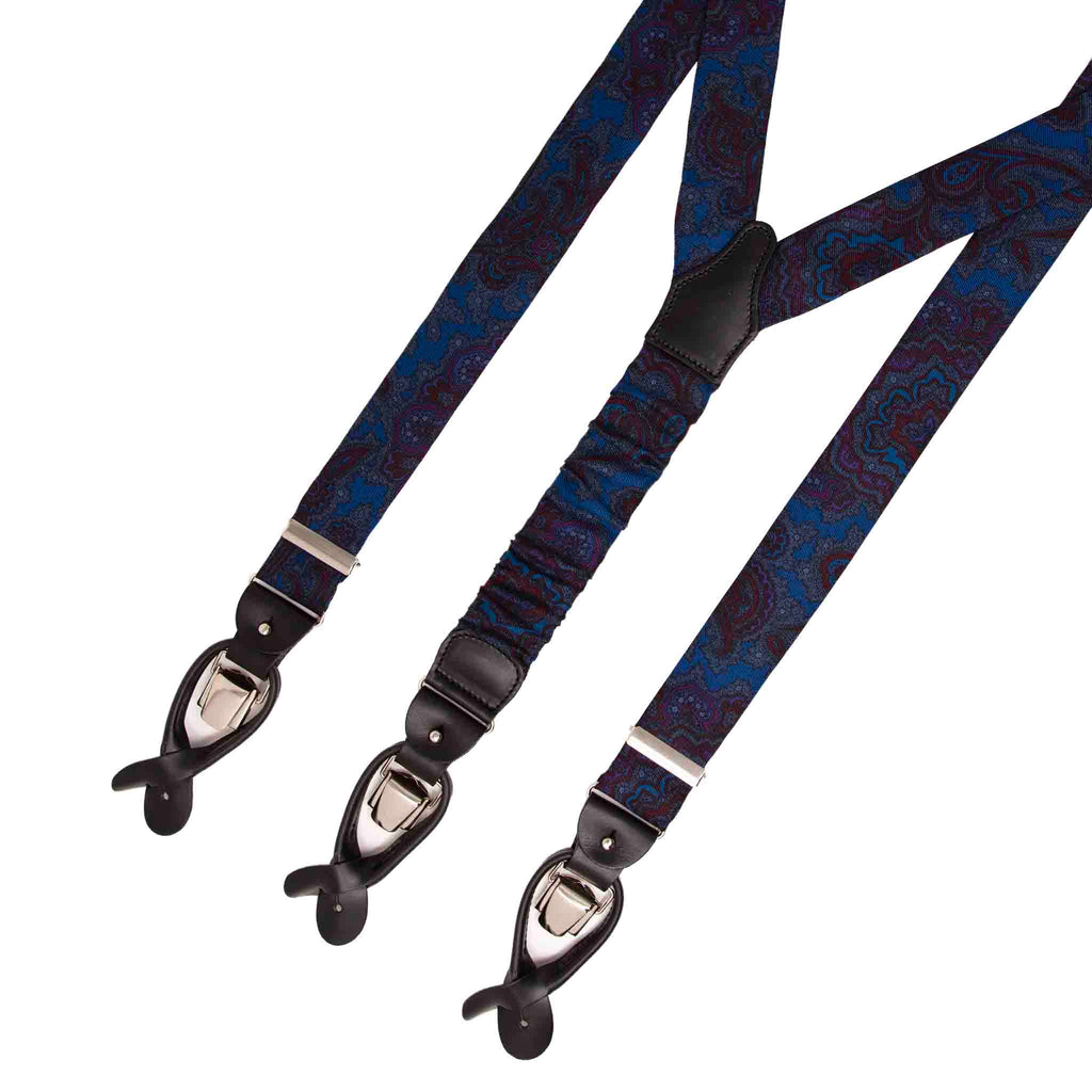 Blue and Burgundy Paisley Silk Suspenders Serà Fine Silk