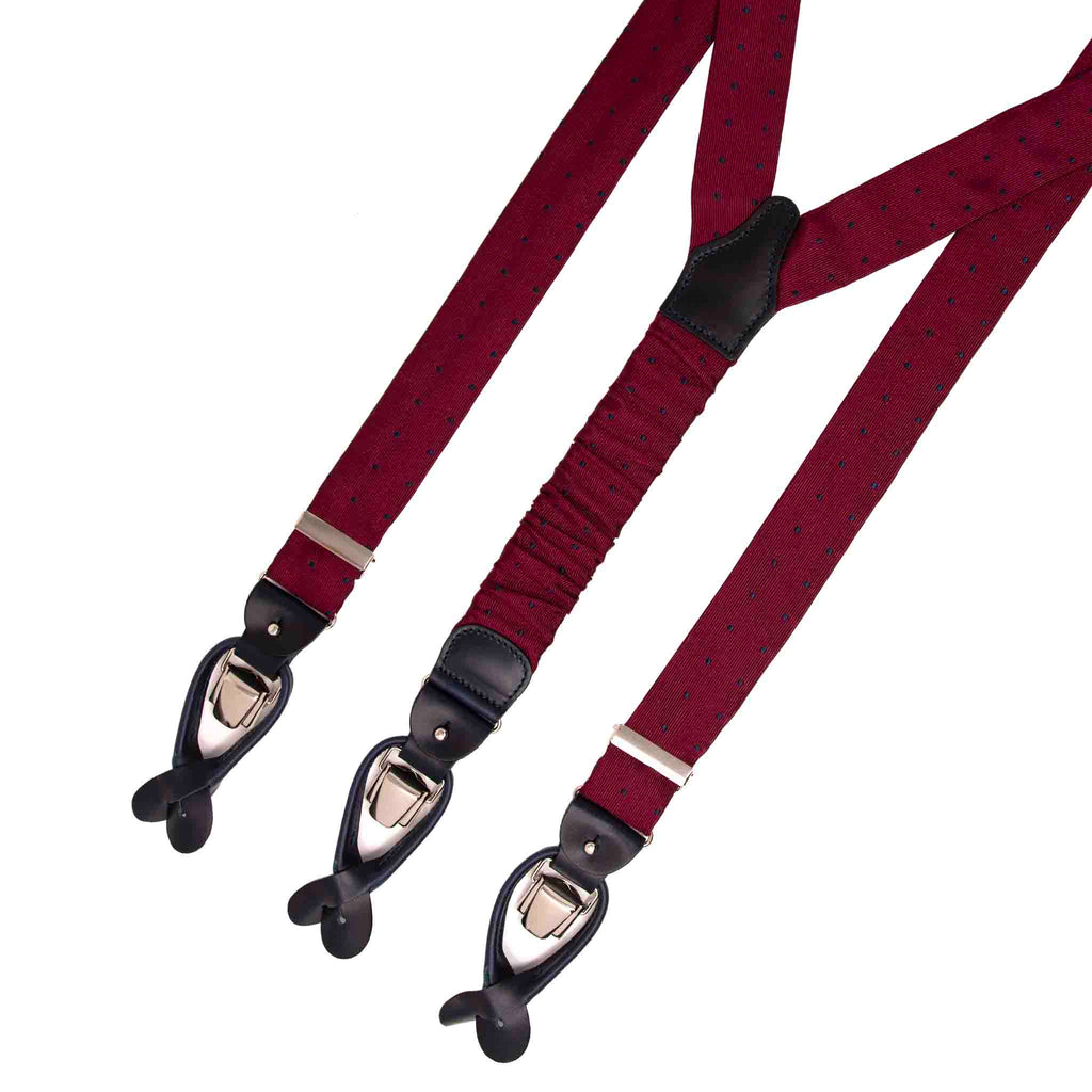 Burgundy Dotted Jacquard Silk Suspenders Serà Fine Silk