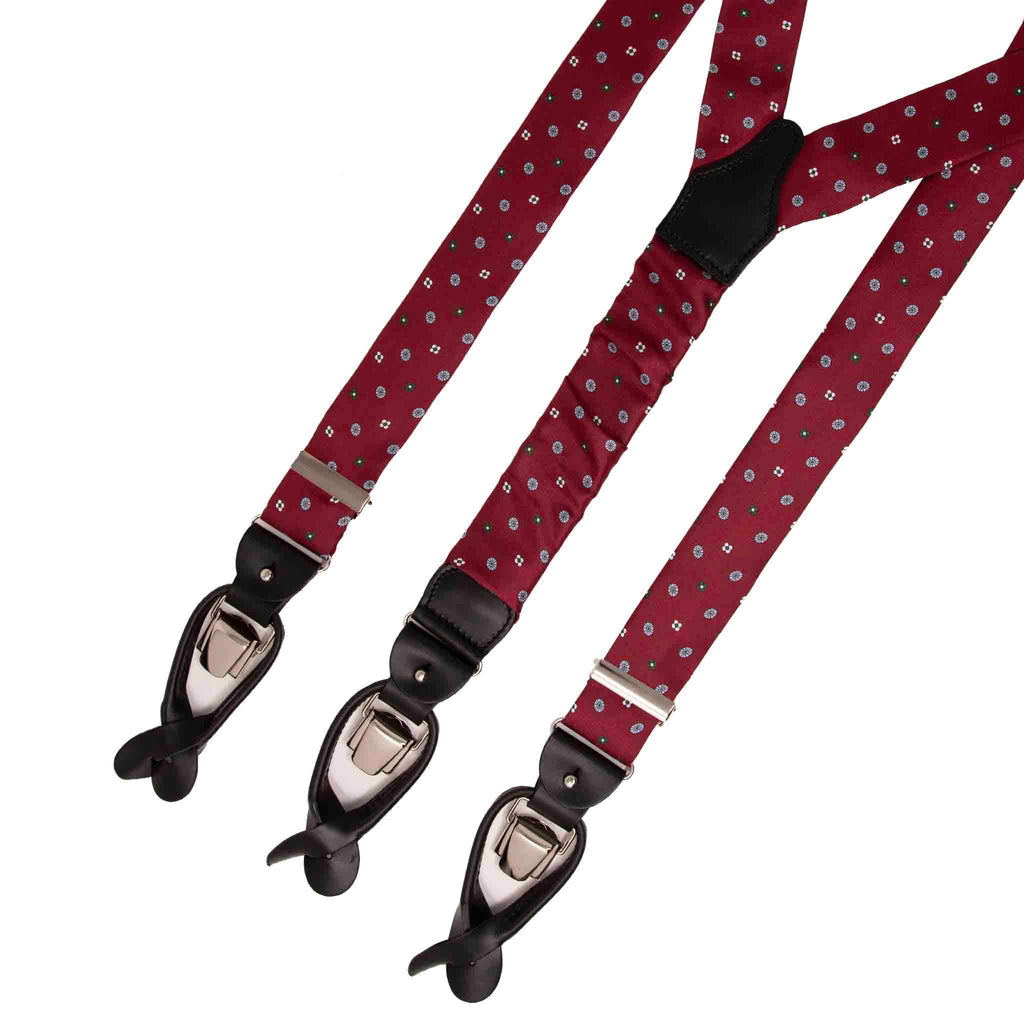 Burgundy with small pattern Silk Suspenders Serà Fine Silk