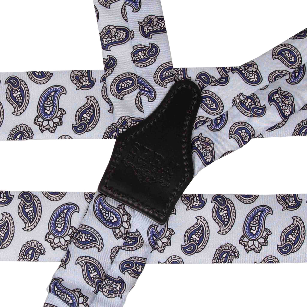 Light Blue and Navy Big Paisley Silk Suspenders Serà Fine Silk