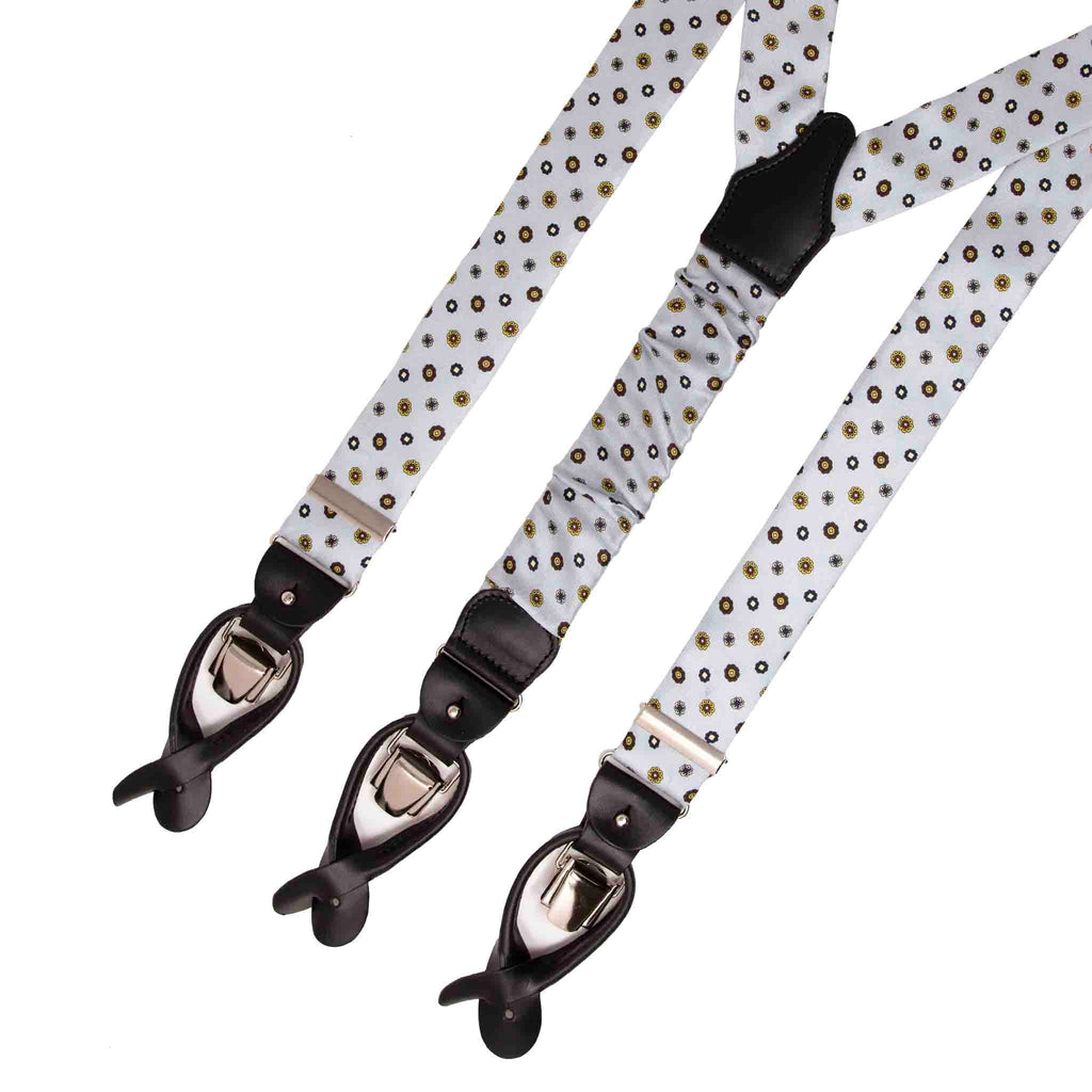 Pale Light Blue with Brown Small Flowers Silk Suspenders Serà Fine Silk