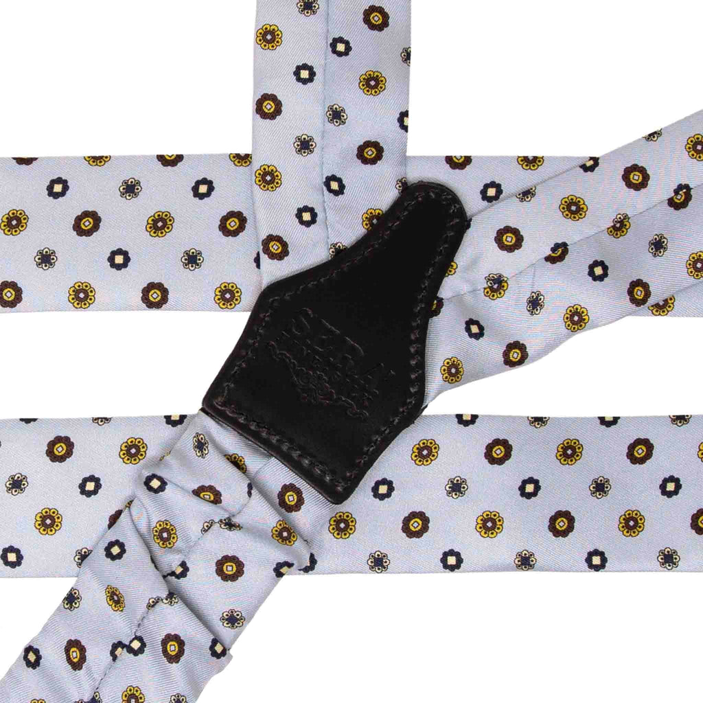 Pale Light Blue with Brown Small Flowers Silk Suspenders Serà Fine Silk